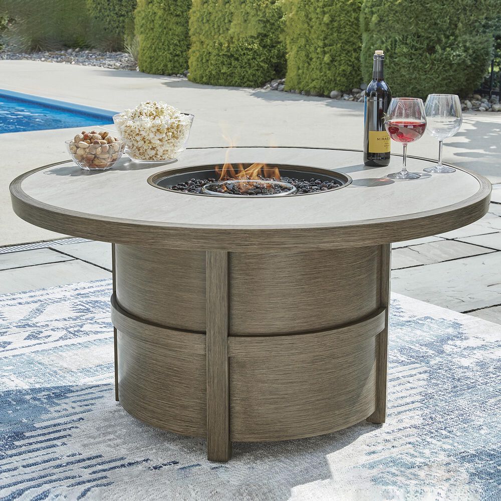 Ashley Rainier Ranch Round Fire Pit Table in Beige, , large