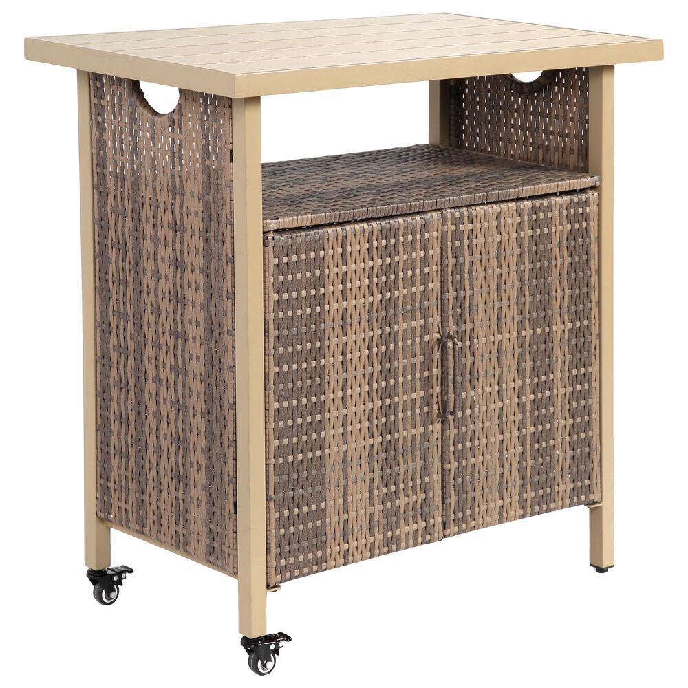 Hearth and Haven Patio Bar Cart with Cabinet in Beige, , large