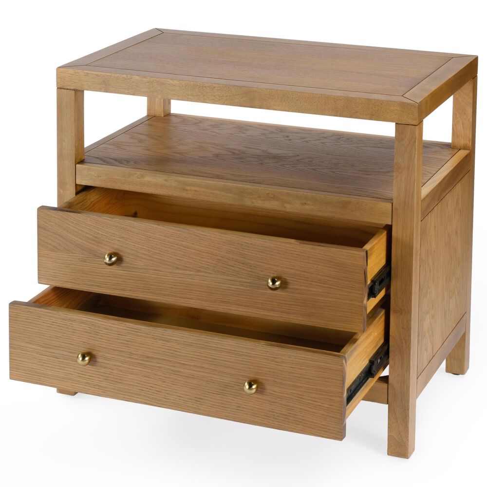 Butler Specialty Company Nora 2-Drawer Wide Nightstand with Open Shelf in Light Natural Brown, , large