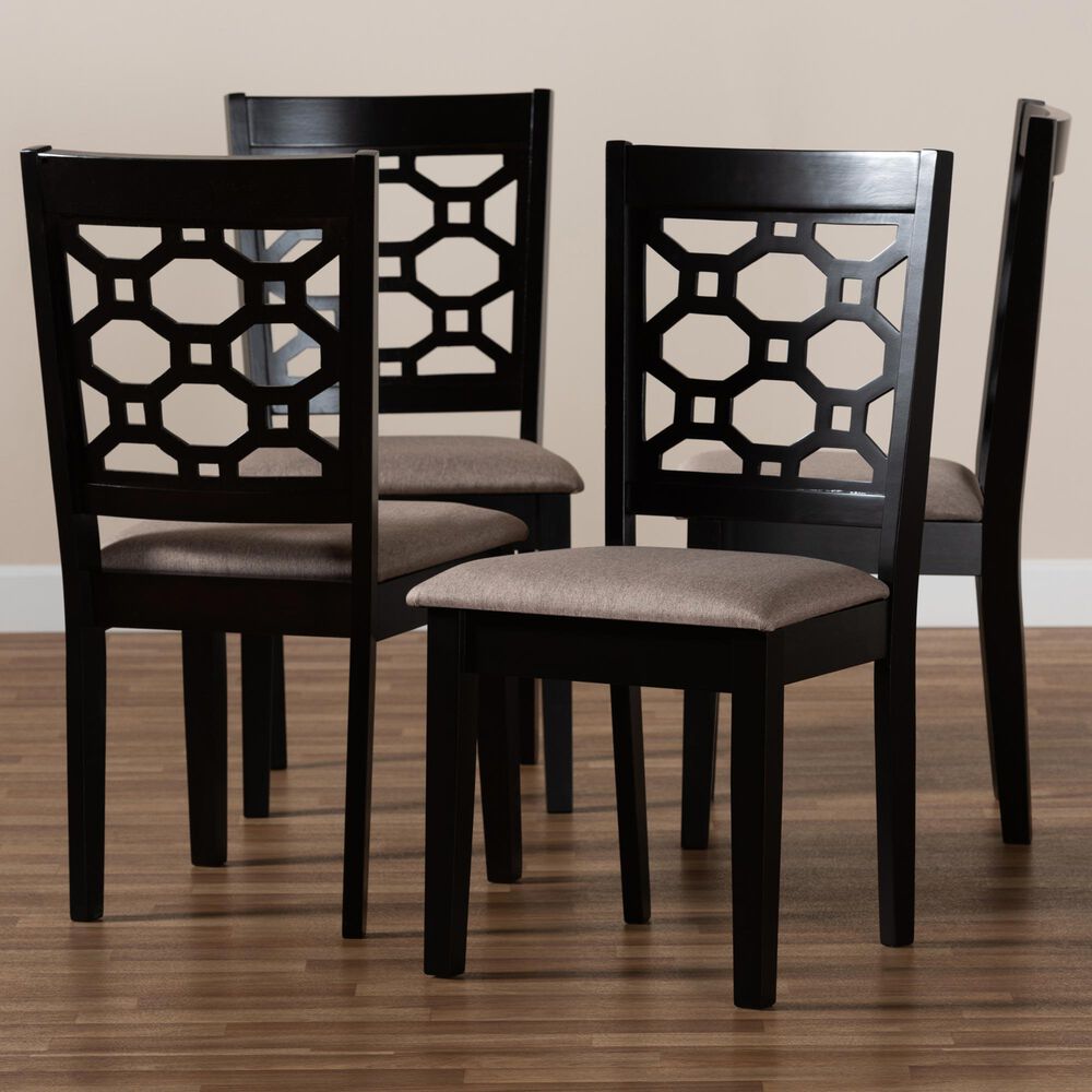 Baxton Studio Peter Side Chair with Sand Cushion in Dark Brown (Set of 4), , large