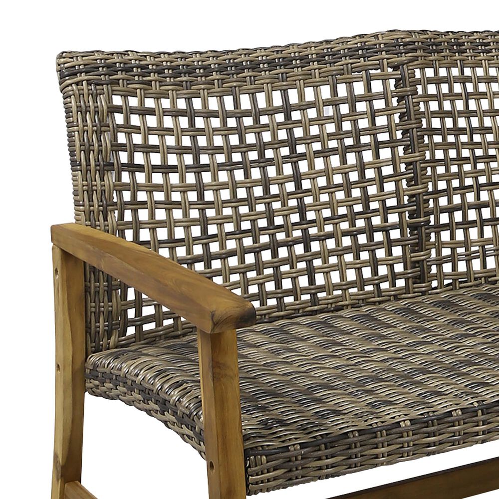 Hearth and Haven Hampton Outdoor Wicker Sofa with Wooden Frame in Grey and Natural, , large