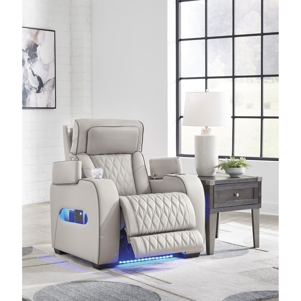 Ashley Boyington Leather Power Recliner in Gray, , large