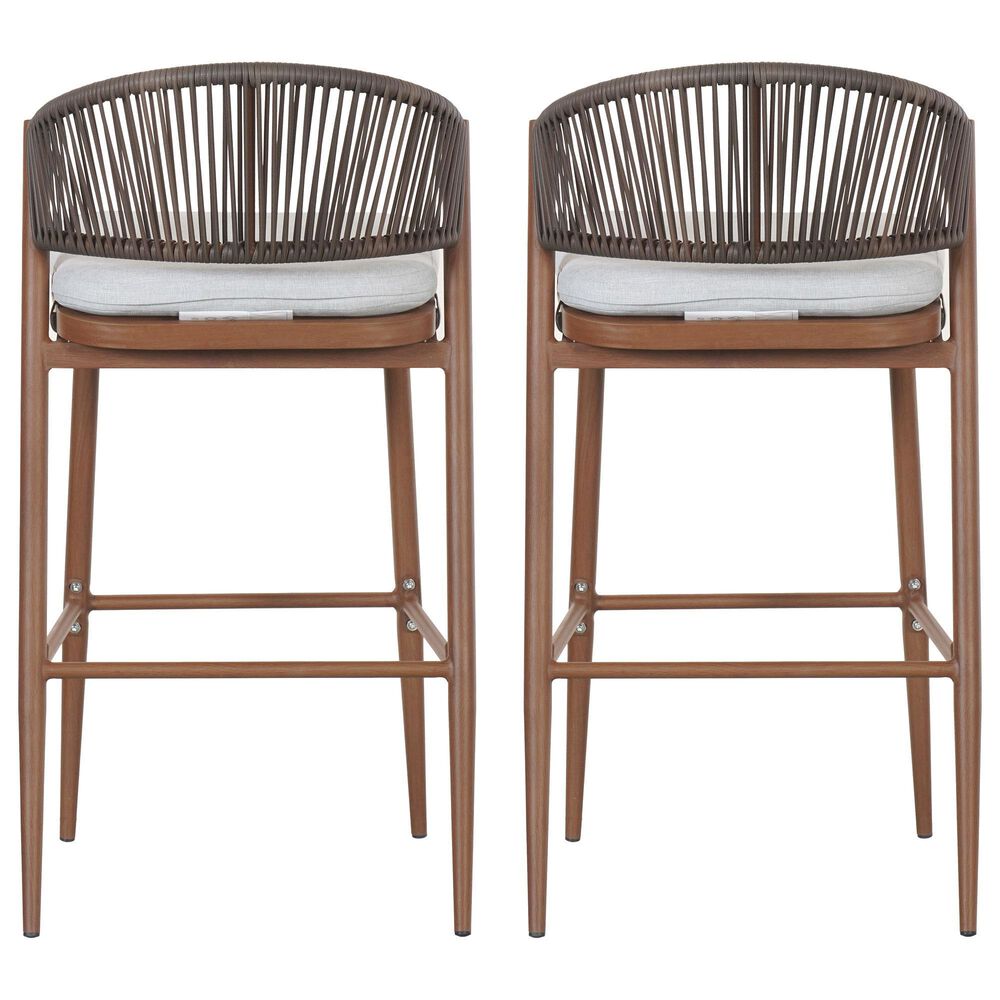 Hearth and Haven 30" Outdoor Barstool with Teak Frame in Light Gray (Set of 2), , large