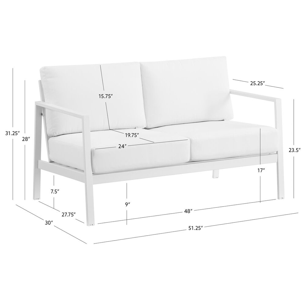 Linon Home Decor Holland Outdoor Loveseat with White Cushions in White, , large