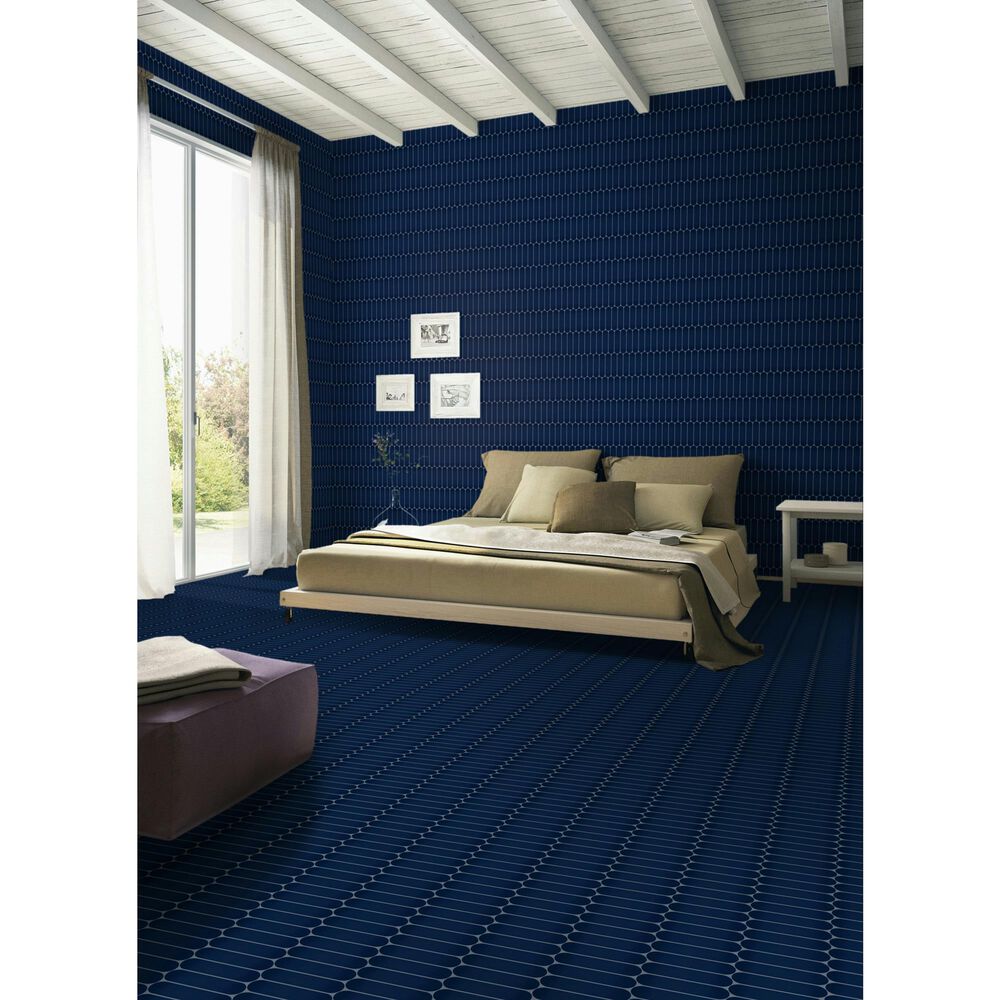 Dal-Tile Artefino Element Navy 1.5" x 6" Capsule on 12" x 13" Porcelain Mosaic Sheet, , large