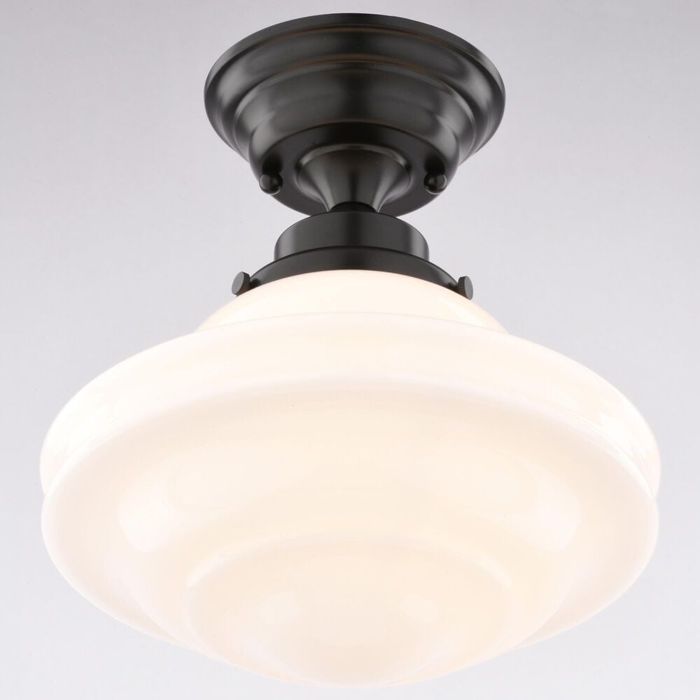 Vaxcel Huntley 10" 1-Light Semi Flush Mount with Milk Glass Shade in Oil Rubbed Bronze, , large