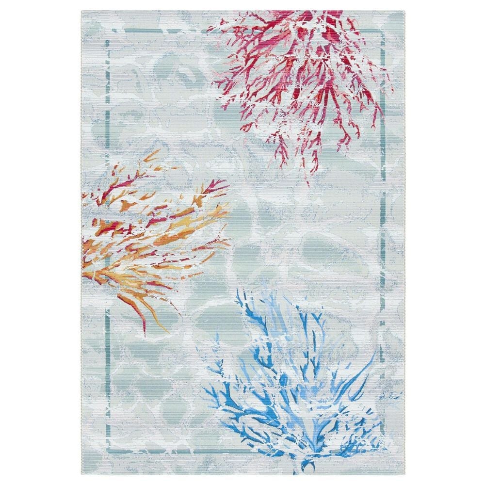 Safavieh Barbados 6"6" x 9"4" Teal and White Indoor/Outdoor Area Rug, , large