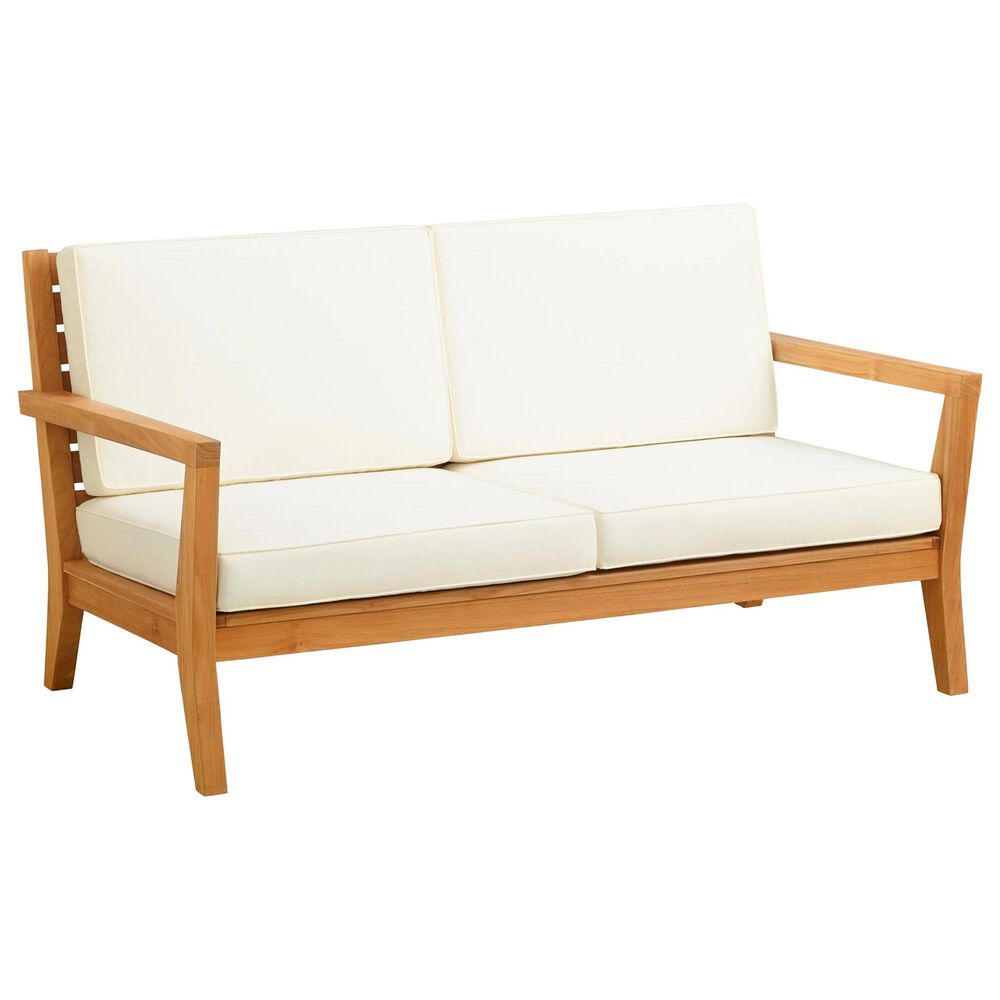 Linon Home Decor Carenen Outdoor 2-Seat Sofa with White Cushions in Natural, , large