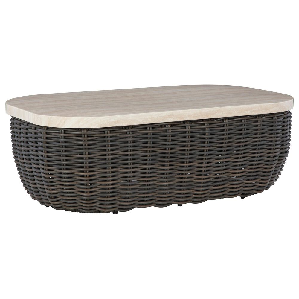 Ashley Kimora Patio Cocktail Table in Beige and Dark Brown, , large