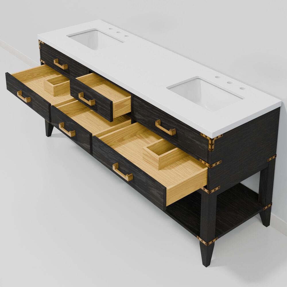 Lexora Home Norwalk 72" Double Bathroom Vanity in Black Oak with White Quartz Top and Rectangular Sinks, , large