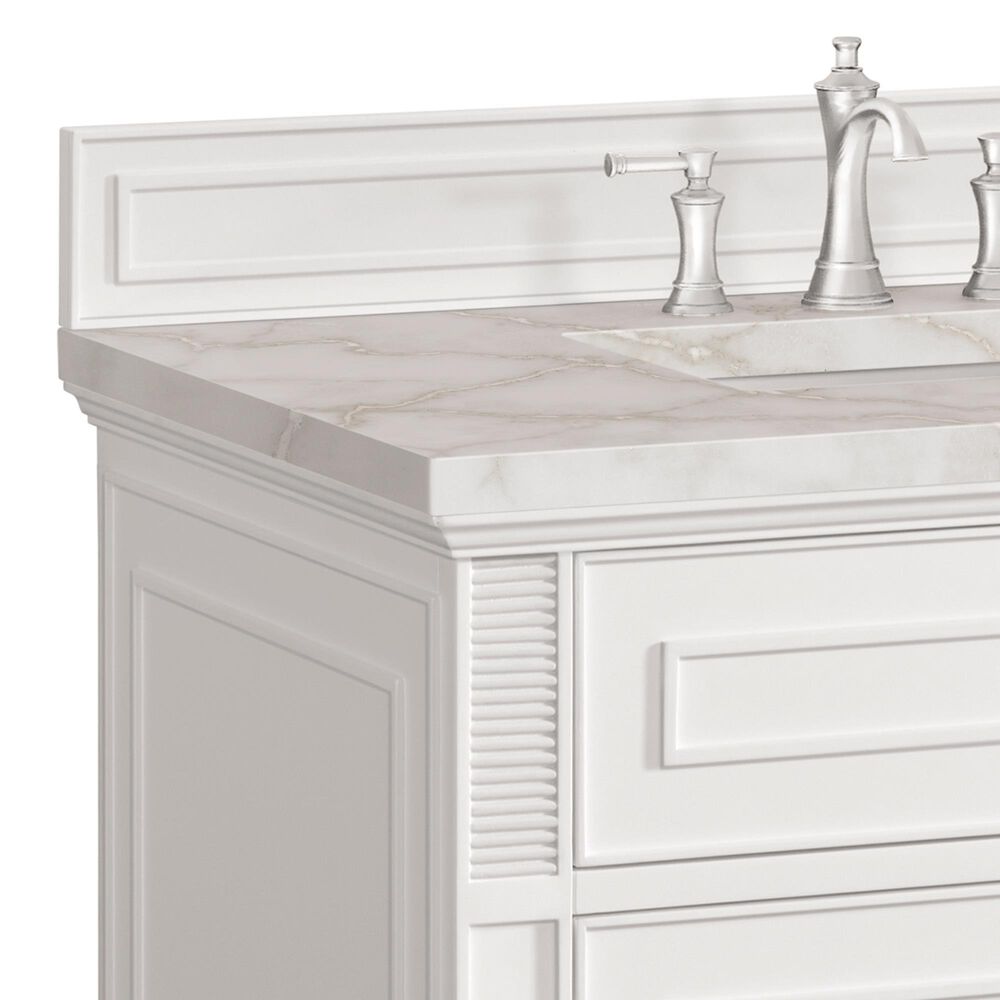 James Martin Vanities Lorelai 36&quot; Single Vanity in Bright White with 3 cm Victorian Silver Quartz Top, , large