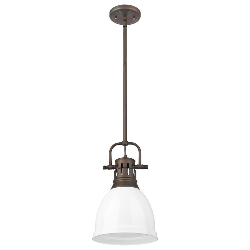 Golden Lighting Duncan 1-Light Small Pendant with Rod and White Shade in Rubbed Bronze, , large