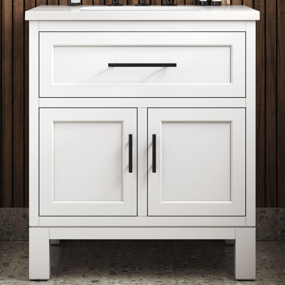 Kohler Quo 30&quot; Single Bathroom Vanity in White with 3 cm Pure White Quartz Top and Oval Sink, , large