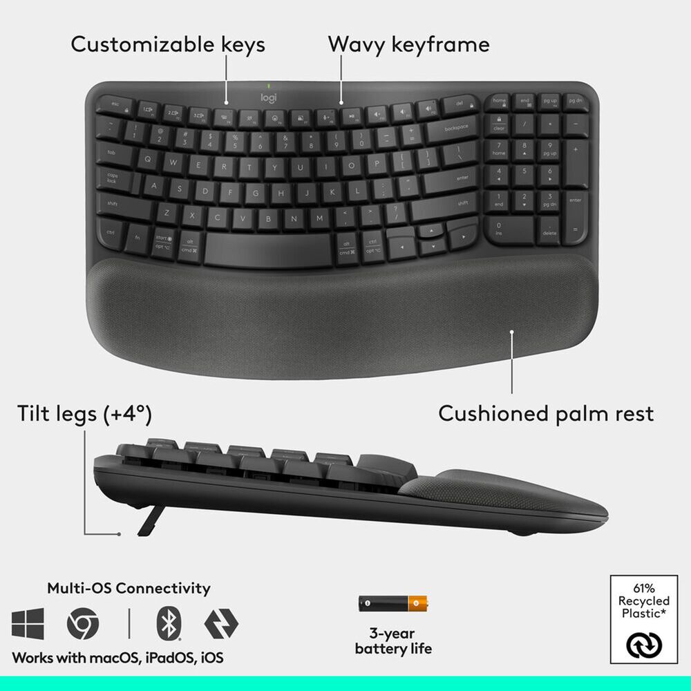 Logitech Ergo Wave Keys and Lift Combo in Graphite, , large