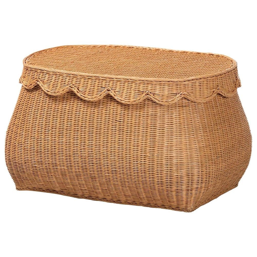 Baxton Studio Ayleen Medium Basket with Scalloped Lid in Light Honey, , large