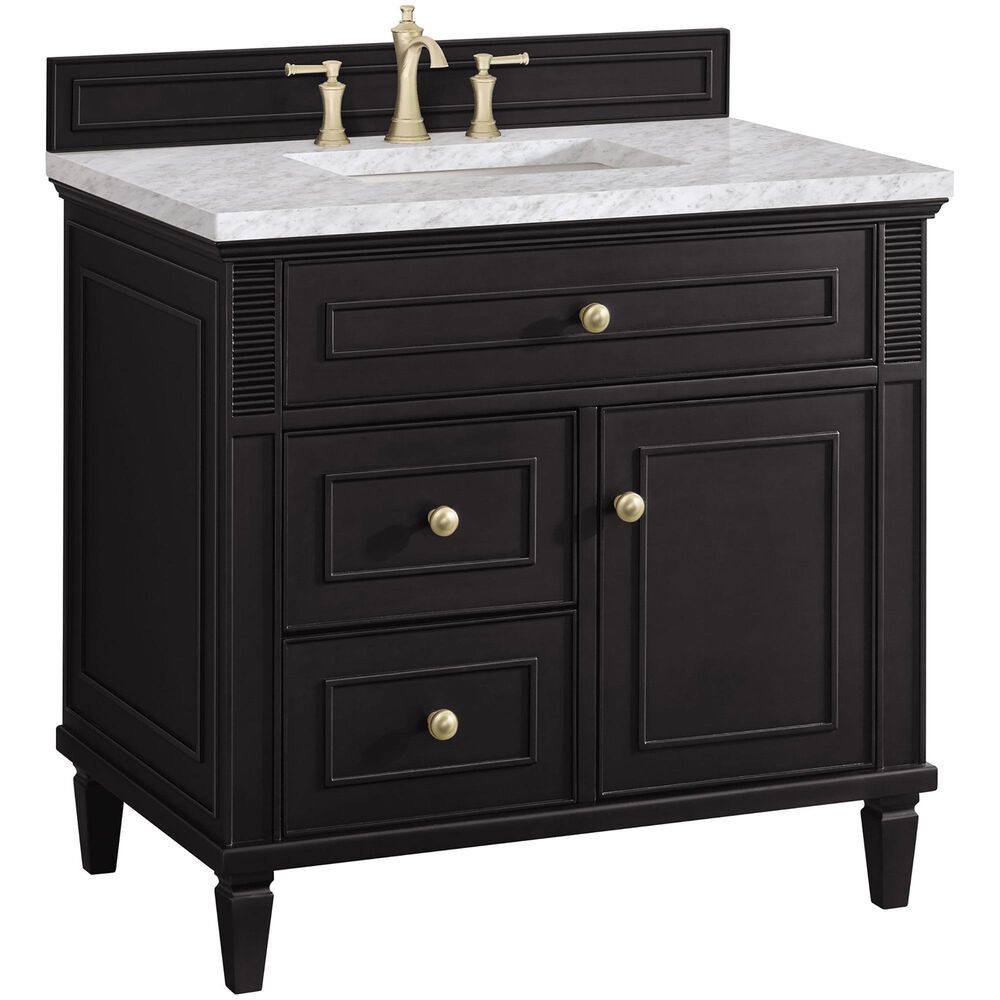 James Martin Vanities Lorelai 36" Single Vanity in Black Onyx with 3 cm Carrara White Marble Top, , large