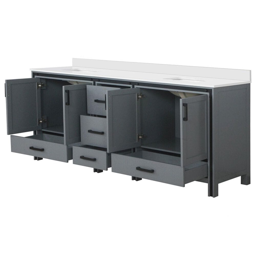 Lexora Home Ziva 84&quot; Double Bathroom Vanity in Dark Grey with 2 cm White Quartz Top and Rectangular Sinks, , large