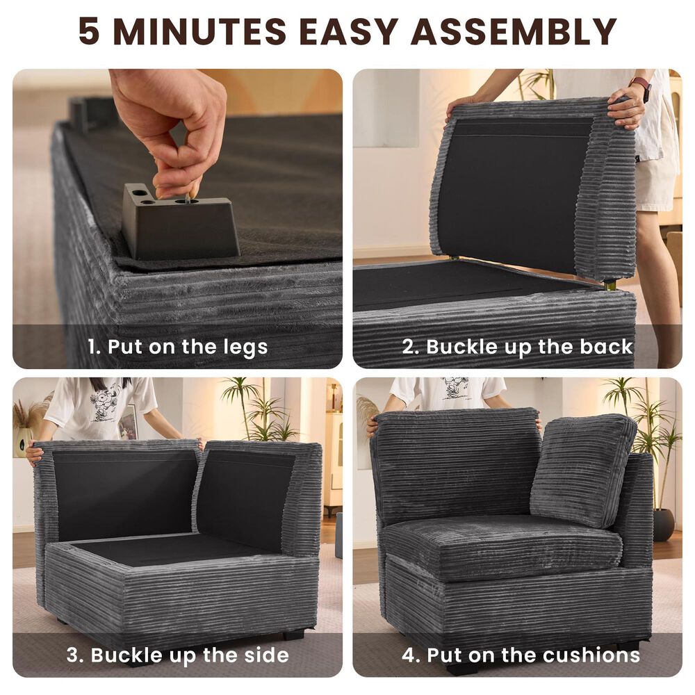 Noviland HOMLUX 9-Piece Mod L-Sectional with Chaise in Grey, , large