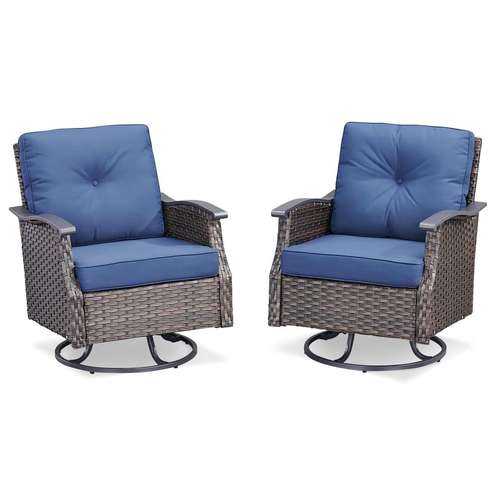 Sunwell Garden Patio Swivel Glider Chair with Metal Armrests in Navy (Set of 2), , large