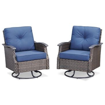 Sunwell Garden Patio Swivel Glider Chair with Metal Armrests in Navy (Set of 2), , large