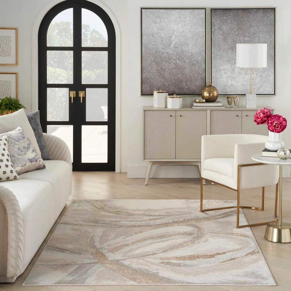 Nourison Brushstrokes 5&#39;3&quot; x 7&#39;3&quot; Beige and Grey Area Rug, , large
