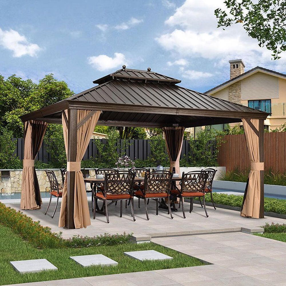 HOMLUX 12' x 14' Outdoor Hardtop Gazebo in Brown, , large