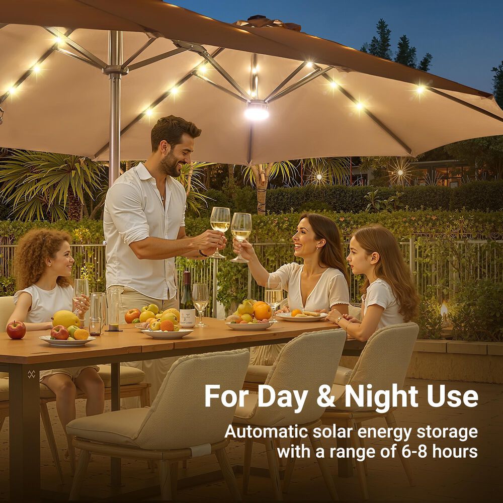 HOMLUX 2-Piece 14.5 ft Patio Umbrella and All-weather Rattan, Square Coffee Table Outdoor Set in Khaki, , large