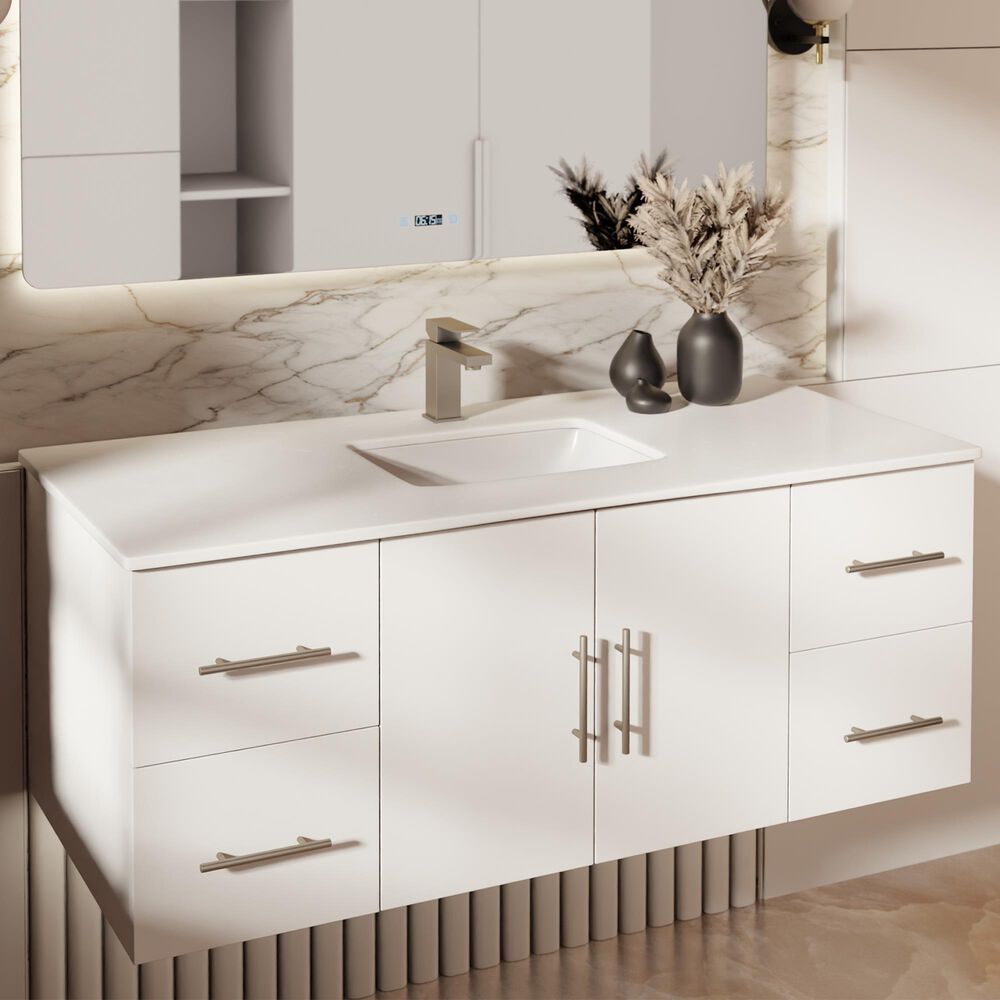 Lexora Home Geneva 48" Single Bathroom Vanity in Glossy White with 2 cm White Cultured Marble Top and Rectangular Sink, , large