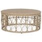 Hearth and Haven Bruce Outdoor Round Wicker Coffee Table with Open Lattice Design in Brown, , large