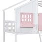 Hearth and Haven Twin over Twin House Bunk Bed with Roof in Pink and White, , large