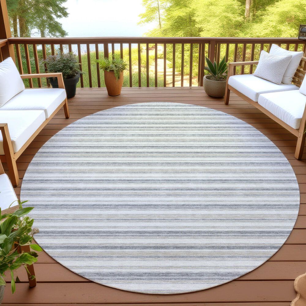 Dalyn Rug Company Soft Essentials Striped Silver 8' Round Indoor/Outdoor Area Rug, , large
