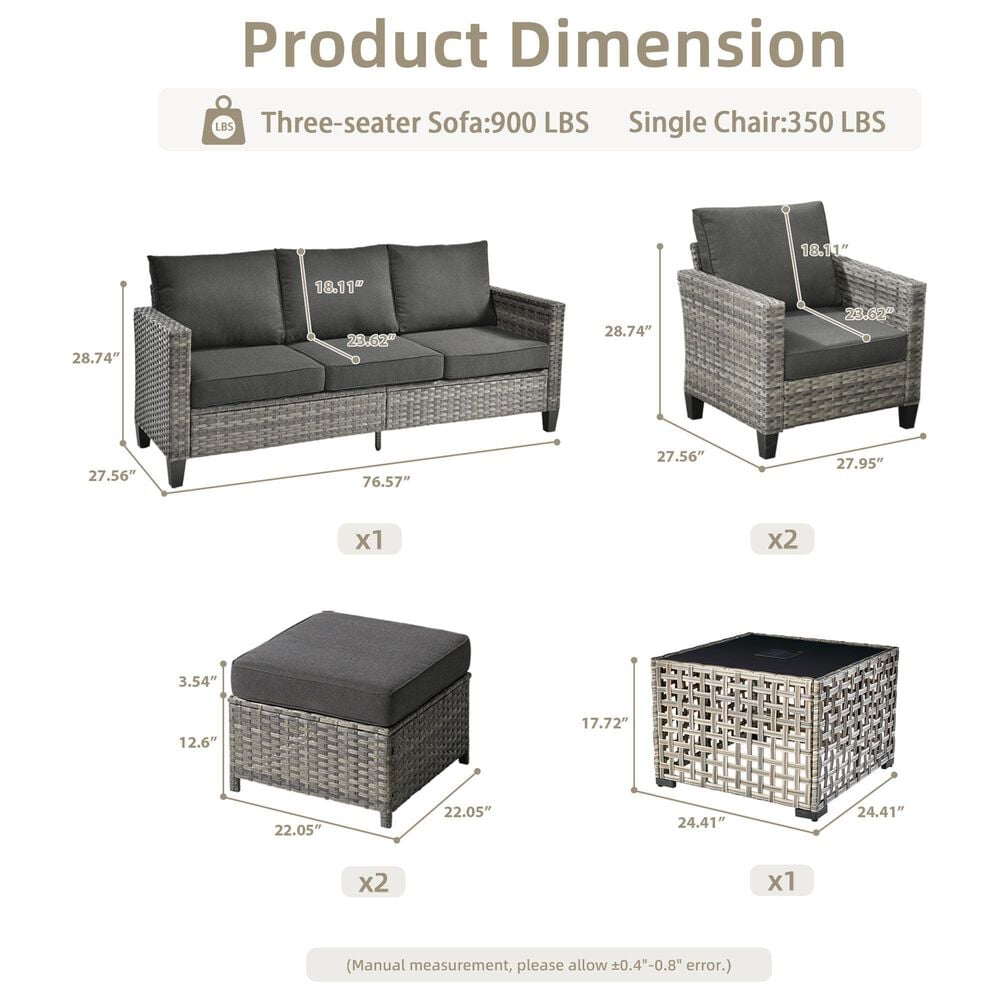 HOMLUX 6-Piece Outdoor Sofa Set in Black, , large
