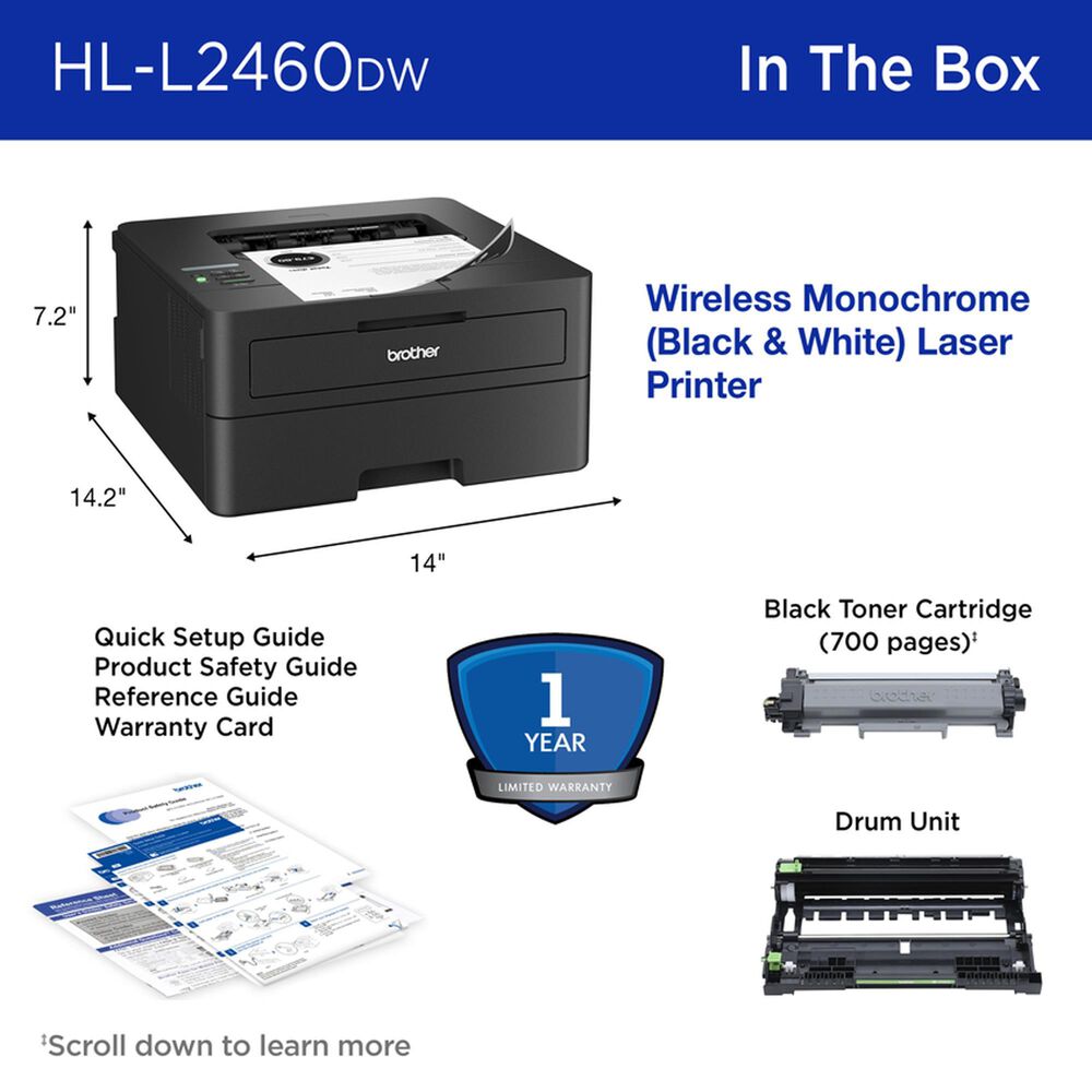 Brother Wireless Compact Monochrome Laser Printer in Black, , large