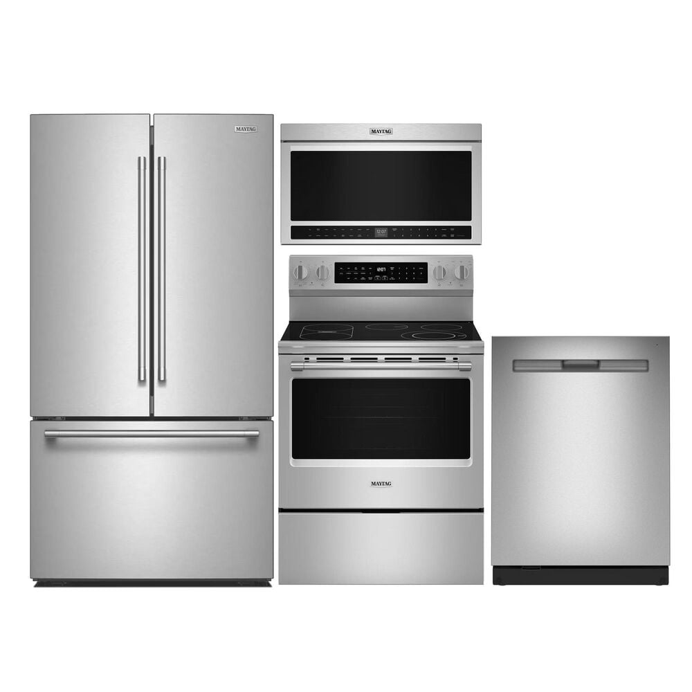 Maytag 4-Piece Kitchen Package with 31 Cu. Ft. Capacity Refrigerator, Pocket Handle Dishwasher, and Electric Range in Fingerprint Resistant Stainless Steel, , large
