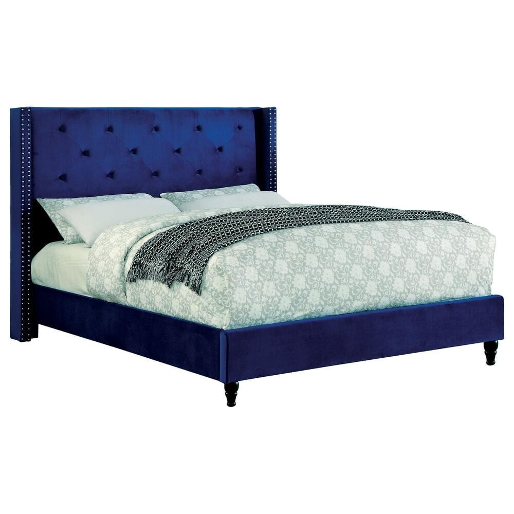 Furniture of America Byrd King Upholstered Bed in Navy, , large