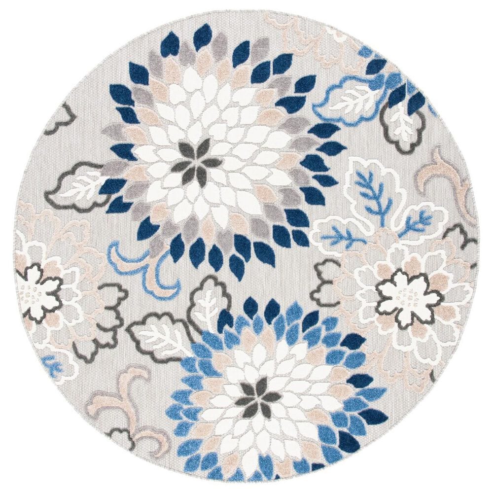 Safavieh Cabana 6"7" Round Grey and Blue Area Performance Rug, , large