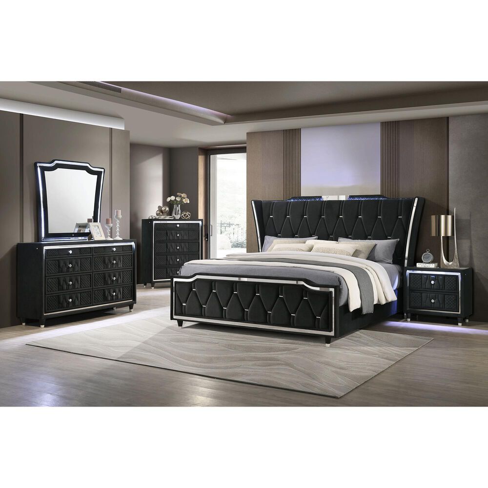 Pacific Landing Lorient 2 Drawer LED Nightstand in Black with AC Outlets and USB Ports, , large