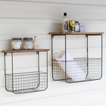 Kalalou Wire Basket Shelves in Wood and Metal - Set of 2, , large