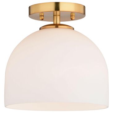 Vaxcel Shelby 1-Light Semi Flush Mount with Frosted White Opal Glass Shade in Natural Brass, , large