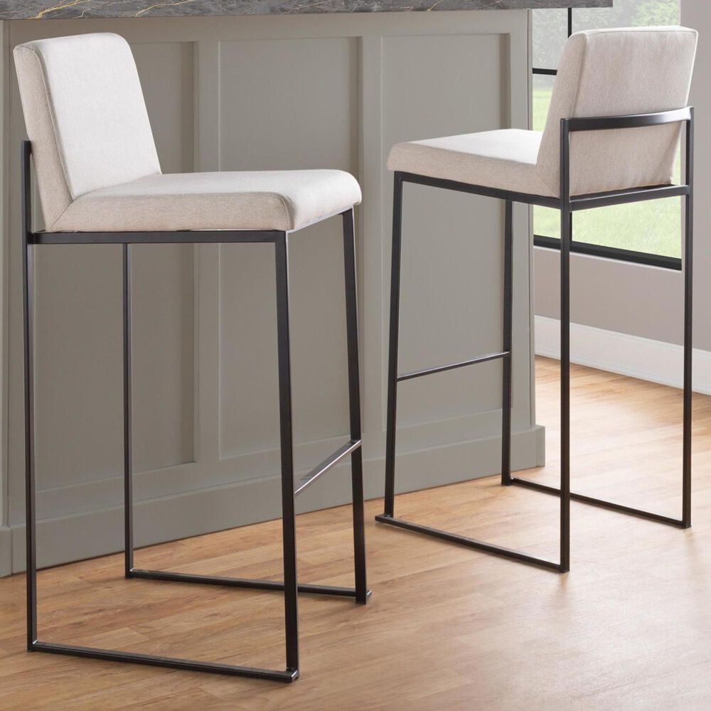 Lumisource Fuji High Back Barstool with Beige Fabric in Black &#40;Set of 2&#41;, , large