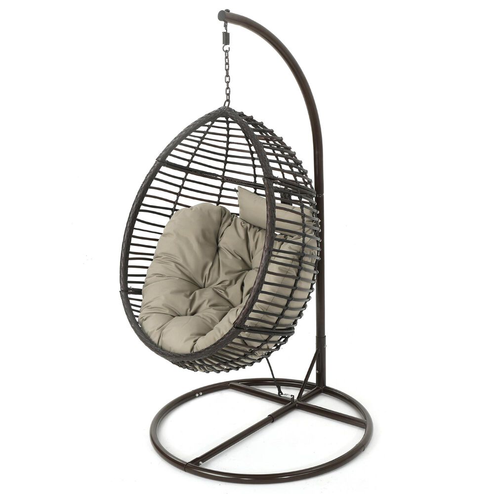 Noble House Layla Hanging Basket Chair and Stand in Multi-Brown, , large