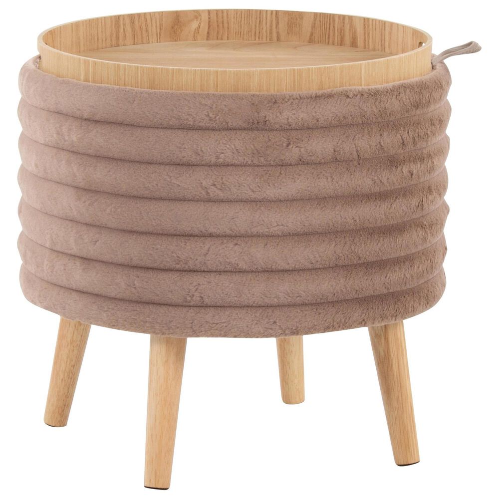 Lumisource Tray Plush 2-Piece Storage Ottoman Set in Light Brown, , large