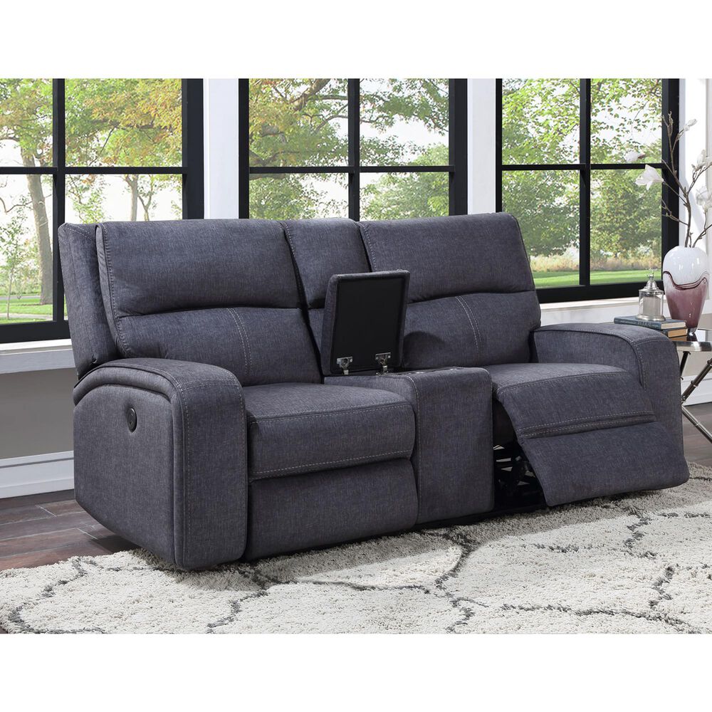 Steve Silver Lovell Power Console Loveseat in Charcoal, , large