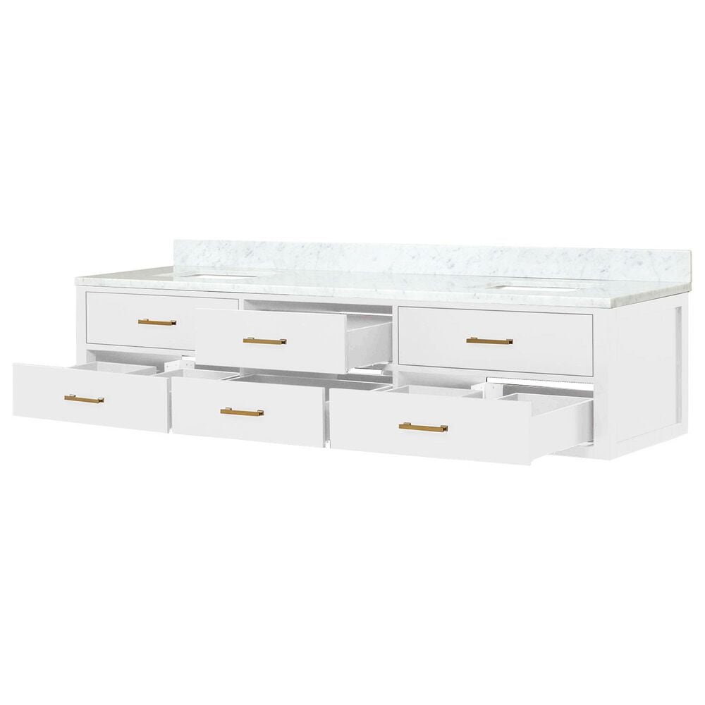 Lexora Home Castor 84" Double Bathroom Vanity in White with 2 cm White Carrara Marble Top and Rectangular Sinks, , large