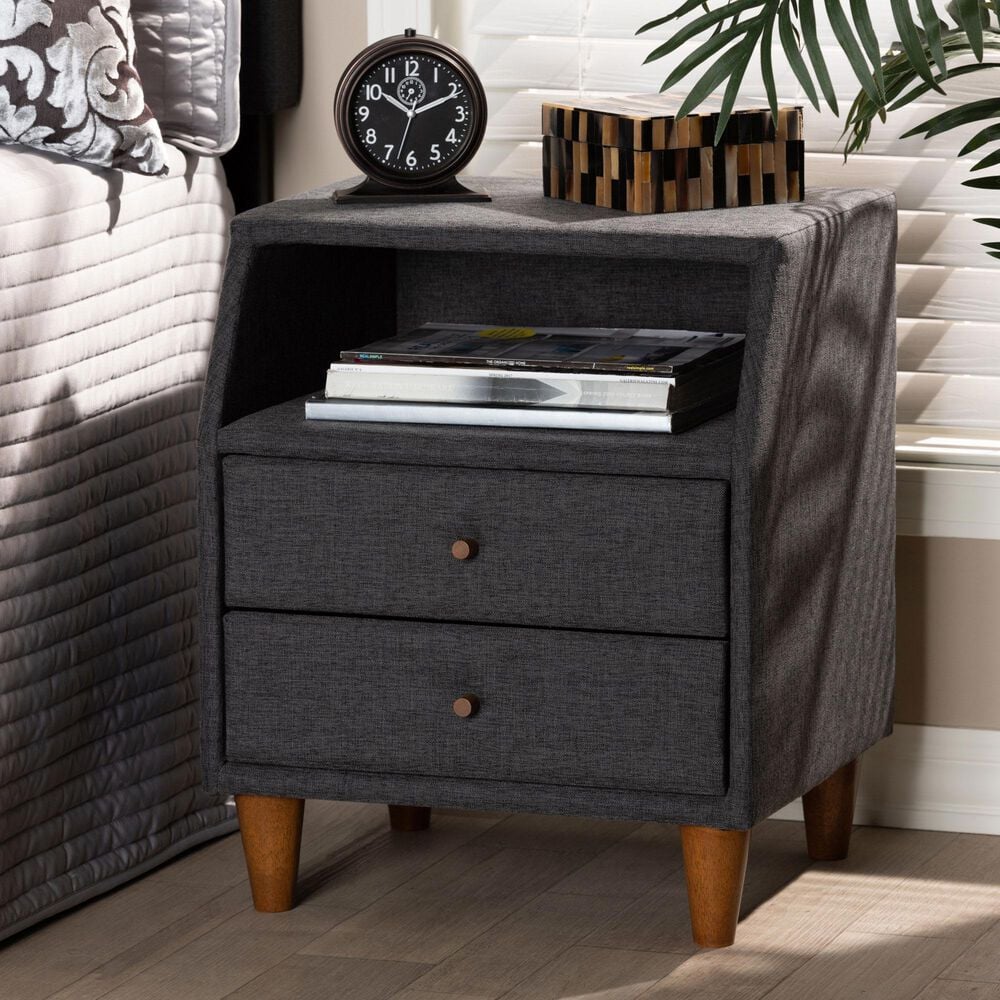 Baxton Studio Claverie 2-Drawer Nightstand in Charcoal, , large