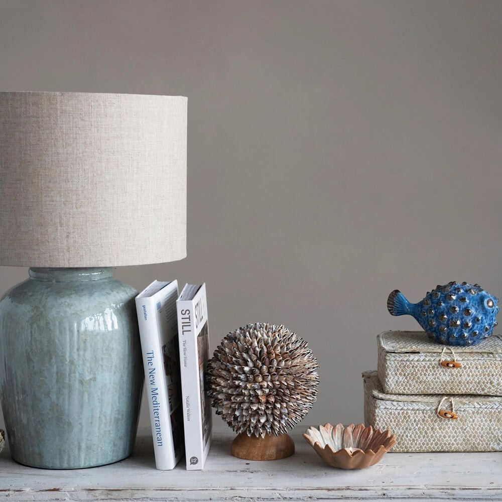 Teak Interiors Shoreline Stoneware Table Lamp in Aqua, , large