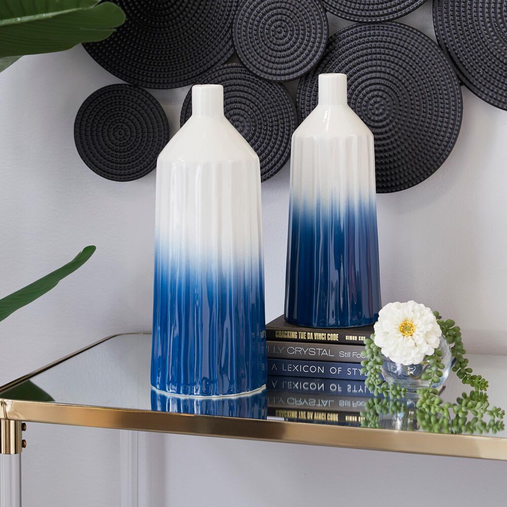 Novogratz 16&quot; Coastal Vase in Royal Blue and White &#40;Set of 2&#41;, , large