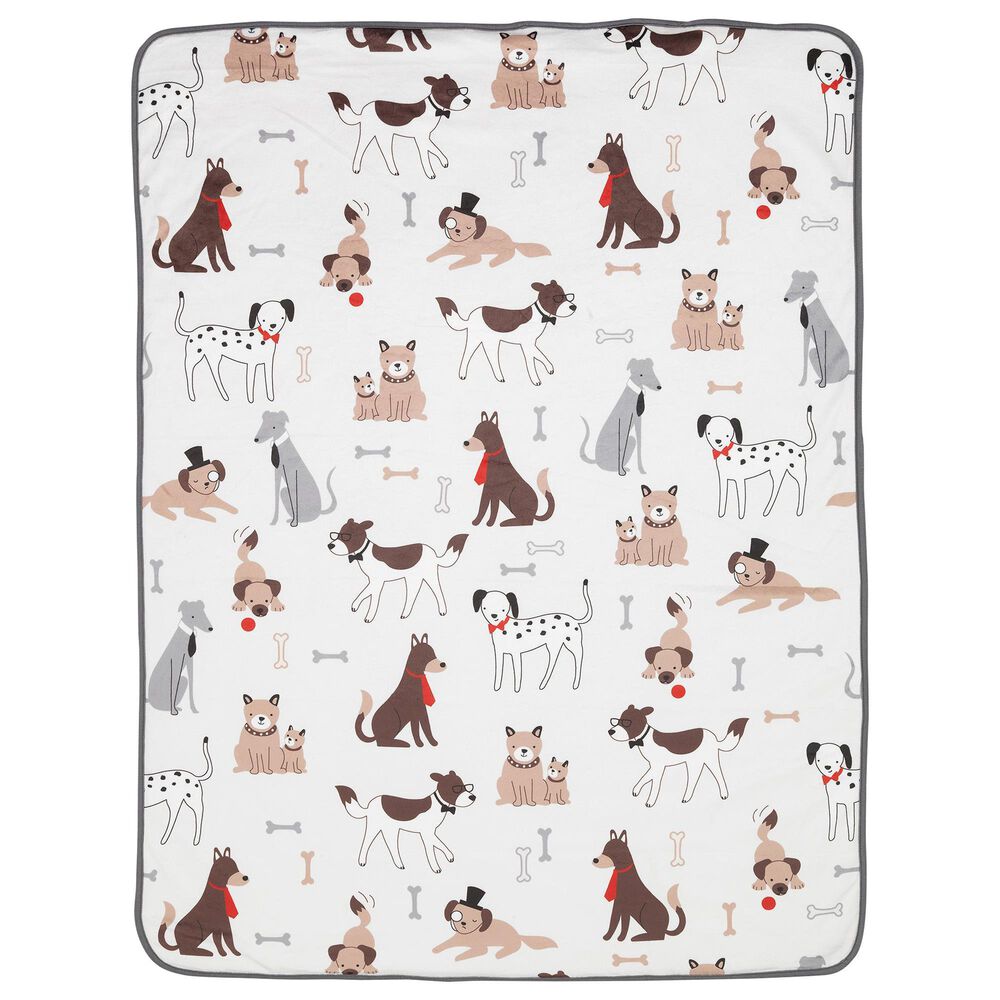 Lambs and Ivy Bow Wow Puppy Sherpa Fleece Soft Baby Blanket in White and Brown, , large