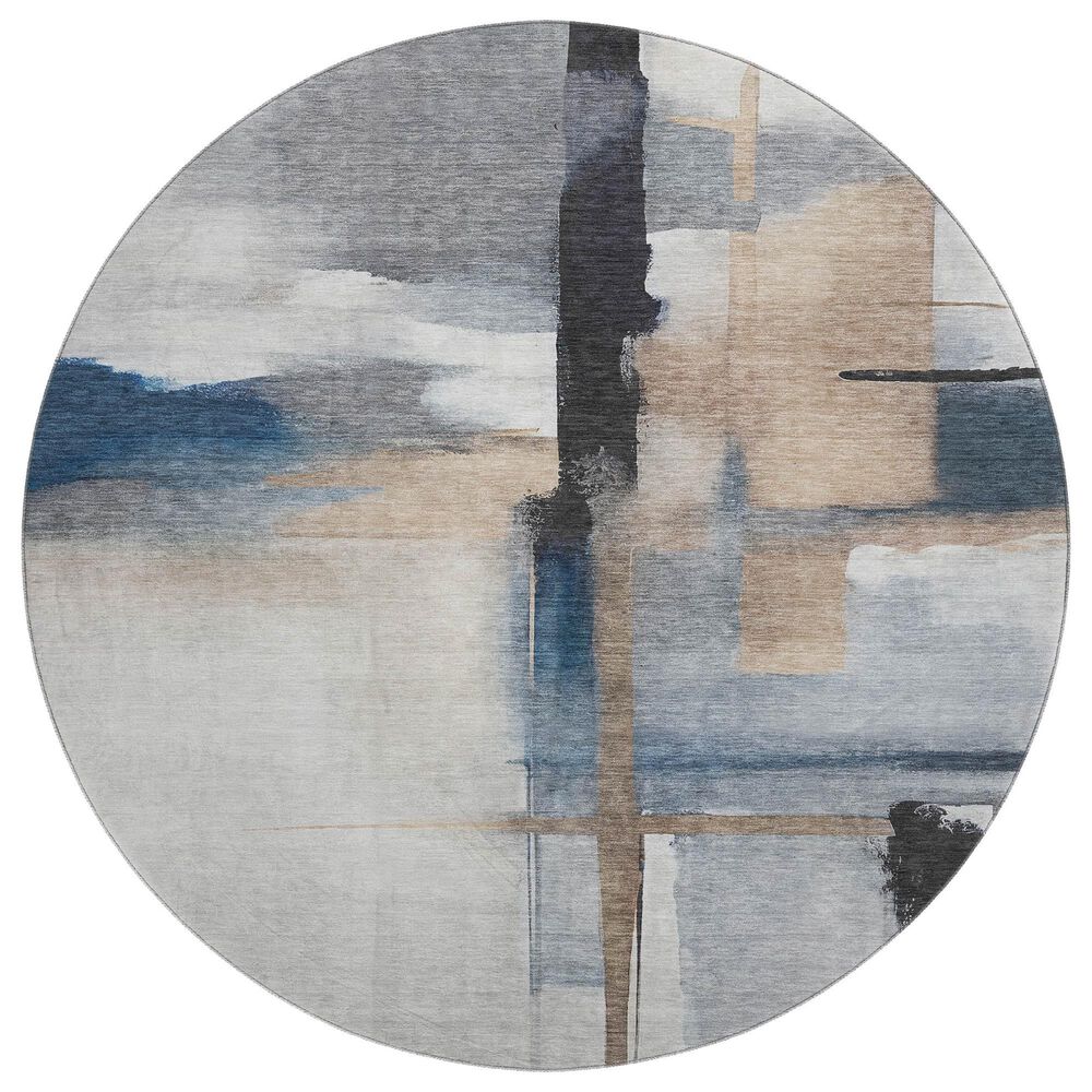 37B Ravenna RN9 8" Round Blue Area Rug, , large