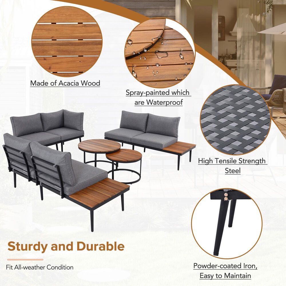 HOMLUX 6-Piece Outdoor Sectional Set in Gray, , large